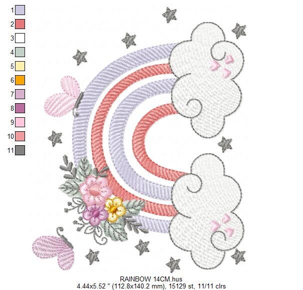 Rainbow embroidery design - Rainbow with clouds embroidery designs machine embroidery pattern - Baby girl embroidery file - digital download