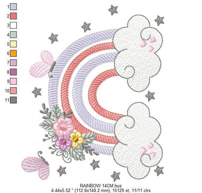 Rainbow embroidery design - Rainbow with clouds embroidery designs machine embroidery pattern - Baby girl embroidery file - digital download