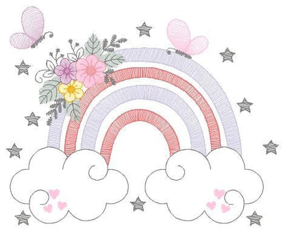 Rainbow embroidery design - Rainbow with clouds embroidery designs machine embroidery pattern - Baby girl embroidery file - digital download