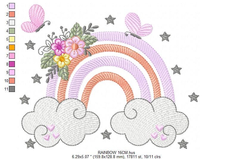 Rainbow embroidery design - Rainbow with clouds embroidery designs machine embroidery pattern - Baby girl embroidery file - digital download