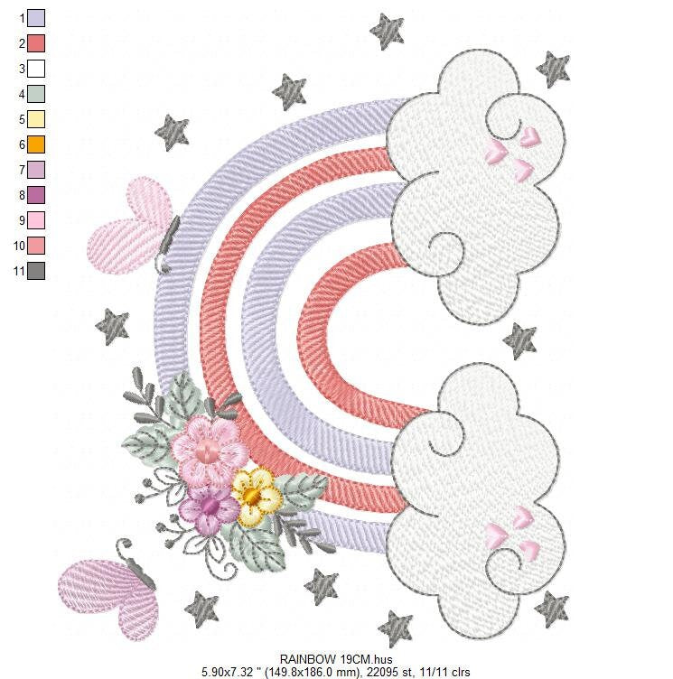 Rainbow embroidery design - Rainbow with clouds embroidery designs machine embroidery pattern - Baby girl embroidery file - digital download