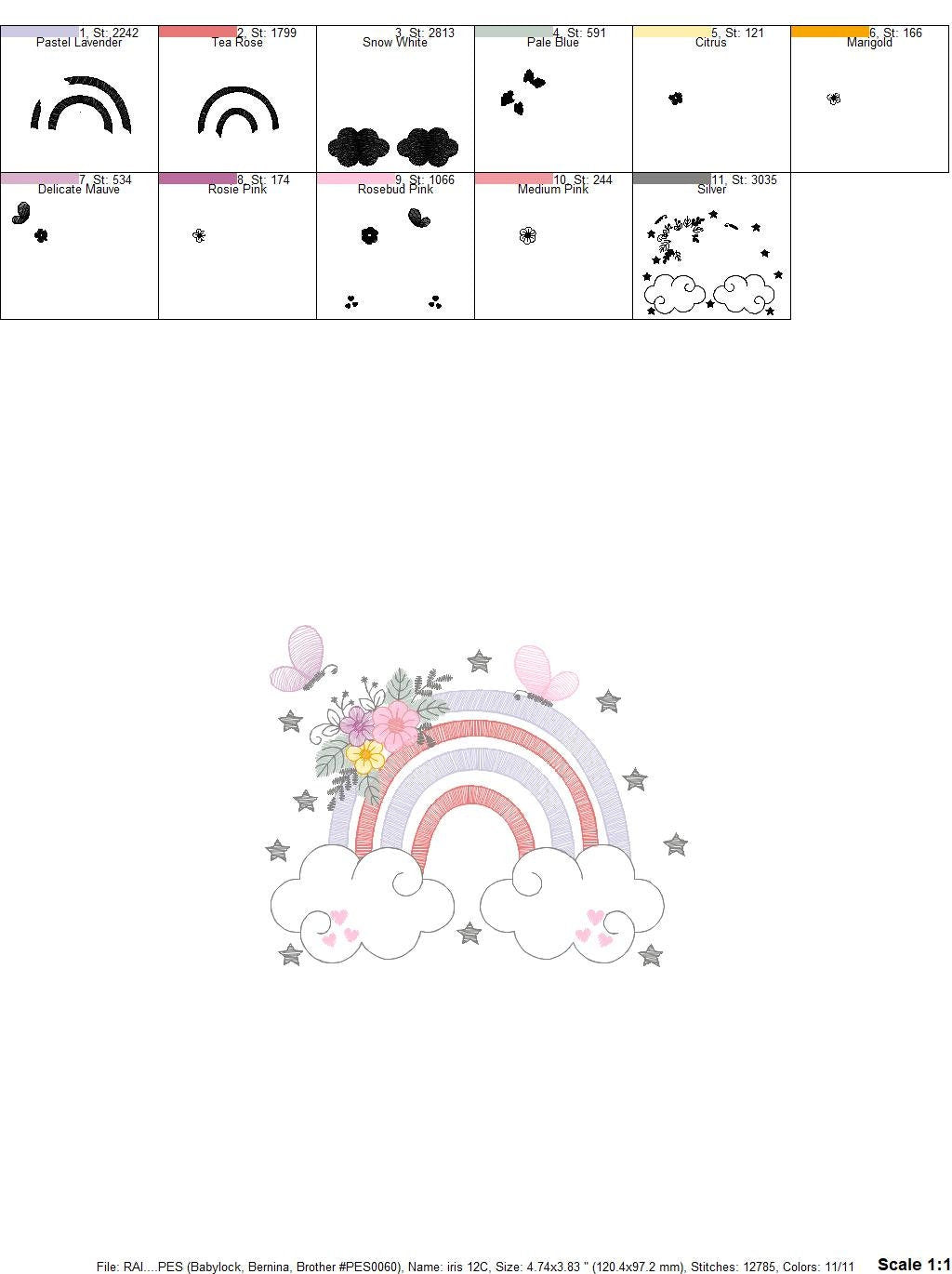 Rainbow embroidery design - Rainbow with clouds embroidery designs machine embroidery pattern - Baby girl embroidery file - digital download