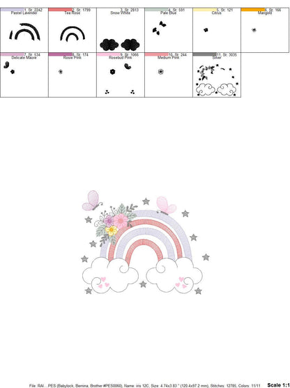 Rainbow embroidery design - Rainbow with clouds embroidery designs machine embroidery pattern - Baby girl embroidery file - digital download