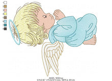 Charger l&#39;image dans la galerie, Angel embroidery designs - Religious embroidery design machine embroidery pattern - Angel with wings and halo embroidery file download pes
