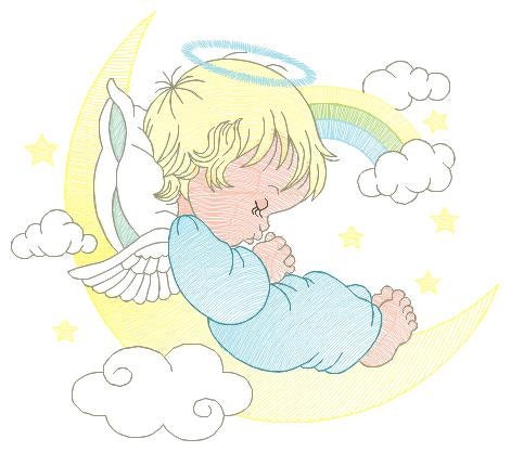 Angel embroidery designs - Boy in moon embroidery design machine embroidery pattern - Angel wings halo embroidery file - stars and rainbow