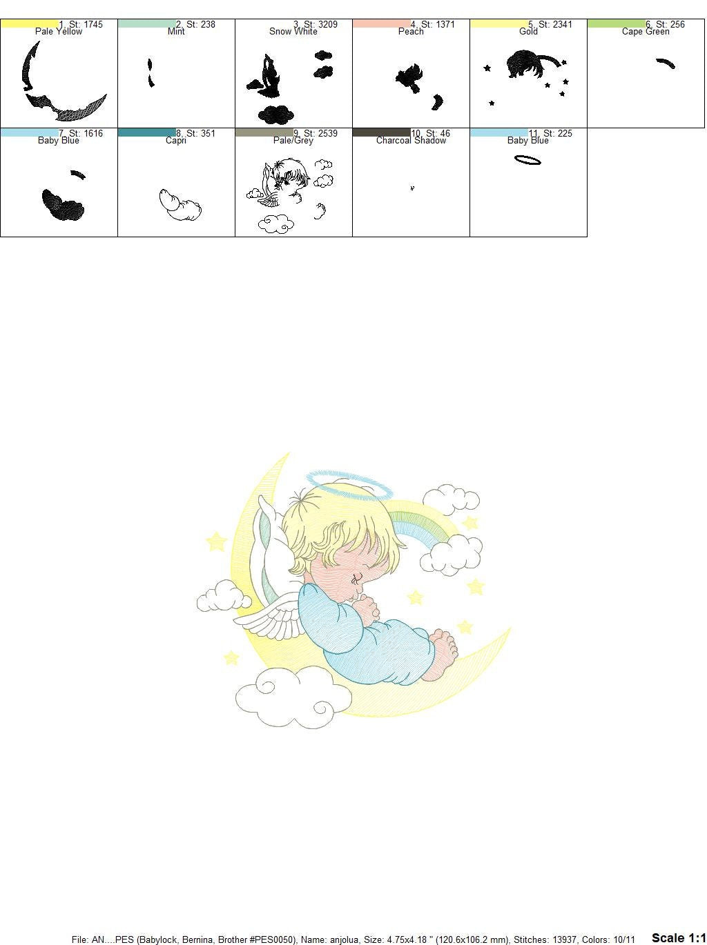 Angel embroidery designs - Boy in moon embroidery design machine embroidery pattern - Angel wings halo embroidery file - stars and rainbow
