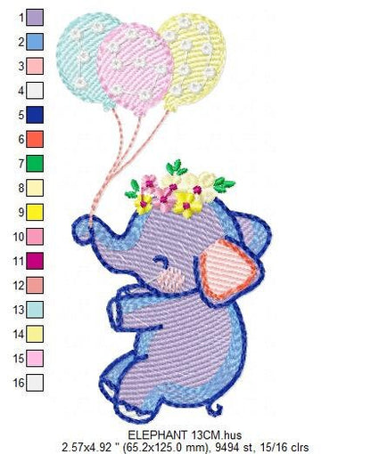 Elephant embroidery designs - Animal embroidery design machine embroidery pattern - Baby girl embroidery file - elephant with balloons sky - Marcia Embroidery