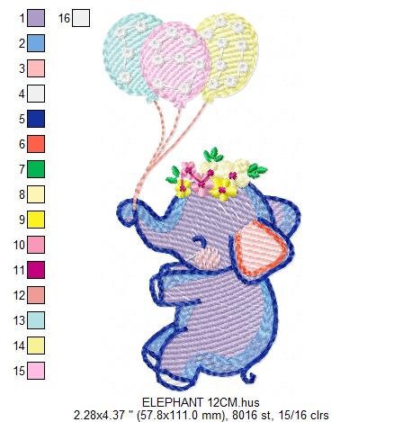 Elephant embroidery designs - Animal embroidery design machine embroidery pattern - Baby girl embroidery file - elephant with balloons sky - Marcia Embroidery