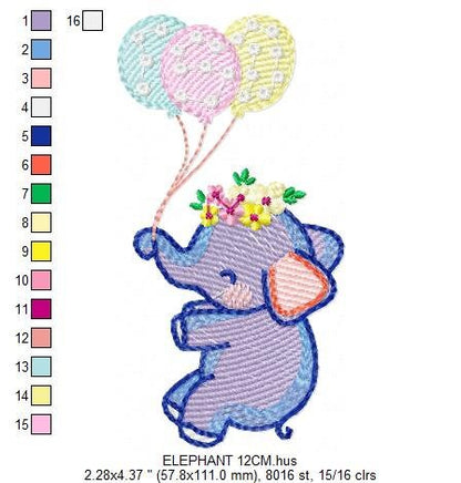 Elephant embroidery designs - Animal embroidery design machine embroidery pattern - Baby girl embroidery file - elephant with balloons sky - Marcia Embroidery