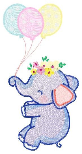 Elephant embroidery designs - Animal embroidery design machine embroidery pattern - Baby girl embroidery file - elephant with balloons sky - Marcia Embroidery