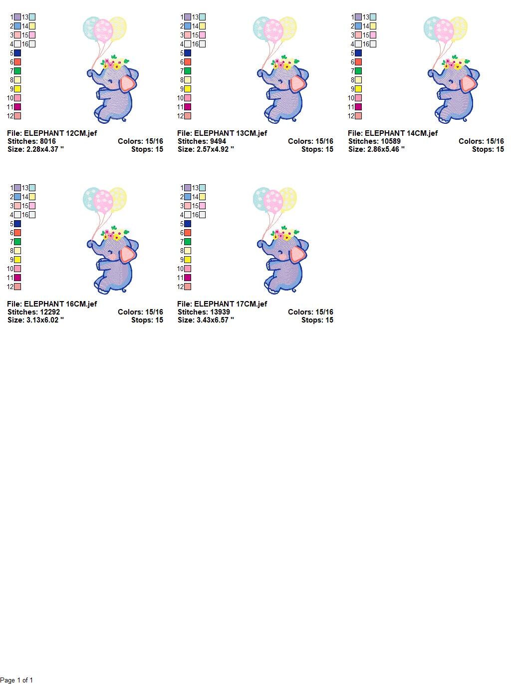 Elephant embroidery designs - Animal embroidery design machine embroidery pattern - Baby girl embroidery file - elephant with balloons sky - Marcia Embroidery