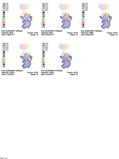 Elephant embroidery designs - Animal embroidery design machine embroidery pattern - Baby girl embroidery file - elephant with balloons sky - Marcia Embroidery