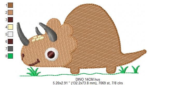 Dinosaur embroidery designs - Dino embroidery design machine embroidery pattern - instant download - Triceratops embroidery file pes jef hus
