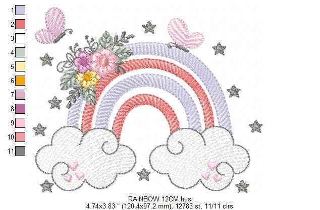 Rainbow embroidery design - Rainbow with clouds embroidery designs machine embroidery pattern - Baby girl embroidery file - digital download