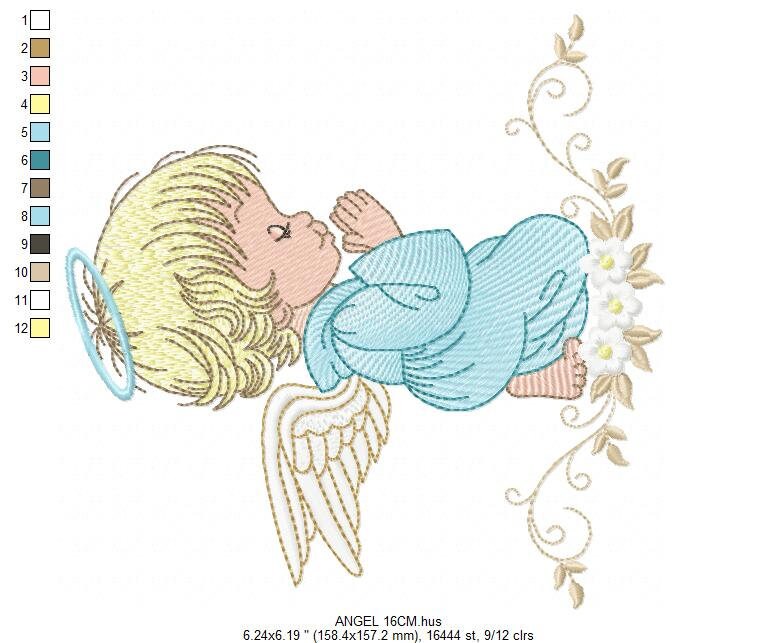 Angel embroidery designs - Baby boy embroidery design machine embroidery pattern - Boy with wings embroidery file - instant download pes