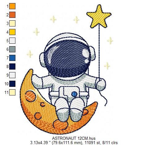 Astronaut embroidery designs - Baby boy embroidery design machine embroidery pattern - instant download - Moon embroidery file Space Earth