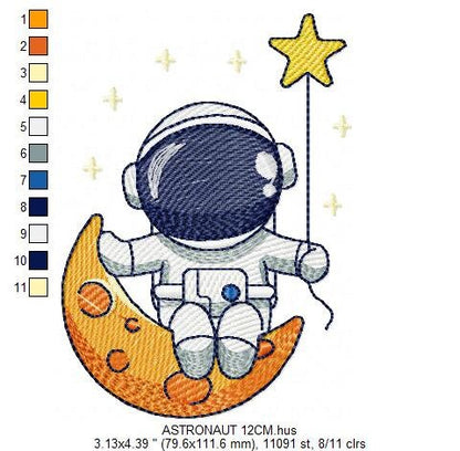 Astronaut embroidery designs - Baby boy embroidery design machine embroidery pattern - instant download - Moon embroidery file Space Earth