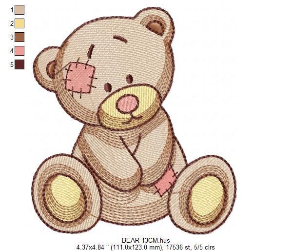 Patched Teddy Bear embroidery designs - Baby boy and girl machine embroidery pattern - Ragged Teddy Bear file - Instant download pes jef dst