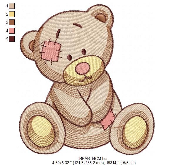 Patched Teddy Bear embroidery designs - Baby boy and girl machine embroidery pattern - Ragged Teddy Bear file - Instant download pes jef dst