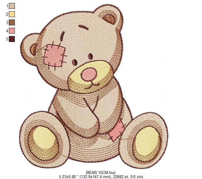 Patched Teddy Bear embroidery designs - Baby boy and girl machine embroidery pattern - Ragged Teddy Bear file - Instant download pes jef dst
