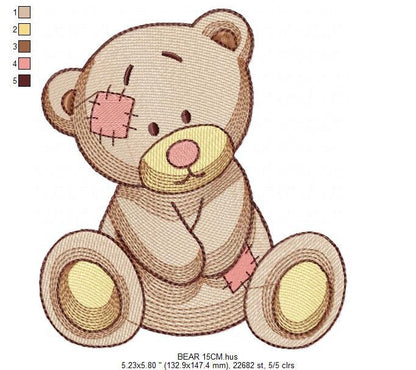 Patched Teddy Bear embroidery designs - Baby boy and girl machine embroidery pattern - Ragged Teddy Bear file - Instant download pes jef dst