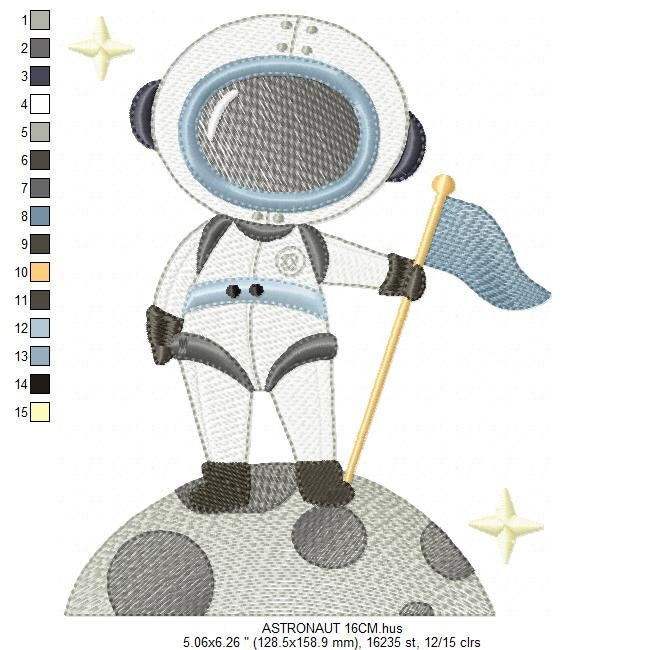 Astronaut embroidery designs - Baby boy embroidery design machine embroidery pattern - instant download - Space embroidery file Moon Flag - Marcia Embroidery