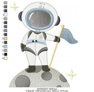 Astronaut embroidery designs - Baby boy embroidery design machine embroidery pattern - instant download - Space embroidery file Moon Flag