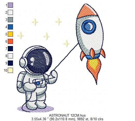 Astronaut embroidery designs - Baby boy embroidery design machine embroidery pattern - instant download - Space embroidery file Star Rocket