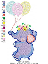 Charger l&#39;image dans la galerie, Elephant embroidery designs - Animal embroidery design machine embroidery pattern - Baby girl embroidery file - elephant with balloons sky
