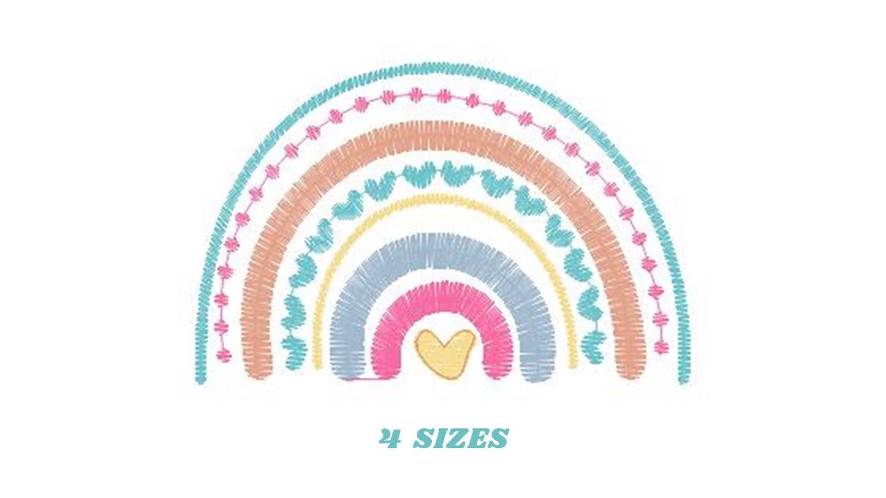 Boho Rainbow embroidery design - Colorful Rainbow embroidery designs machine embroidery pattern - Baby girl embroidery file - Batik hearts