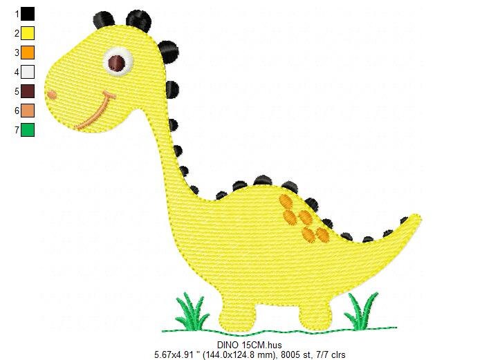 Dinosaur embroidery designs - Yellow Dino machine embroidery pattern - Baby Boy Brontosaurus file - Instant digital download pes jef dst hus