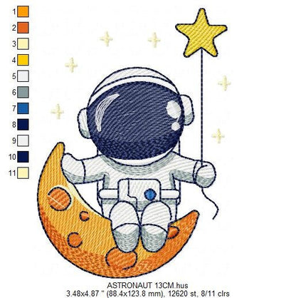 Astronaut embroidery designs - Baby boy embroidery design machine embroidery pattern - instant download - Moon embroidery file Space Earth