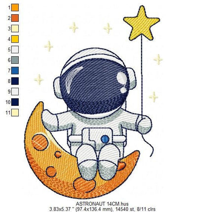 Astronaut embroidery designs - Baby boy embroidery design machine embroidery pattern - instant download - Moon embroidery file Space Earth
