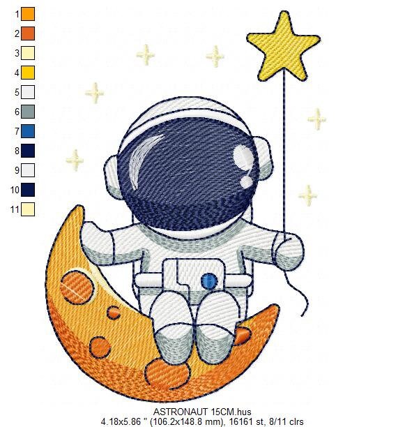 Astronaut embroidery designs - Baby boy embroidery design machine embroidery pattern - instant download - Moon embroidery file Space Earth