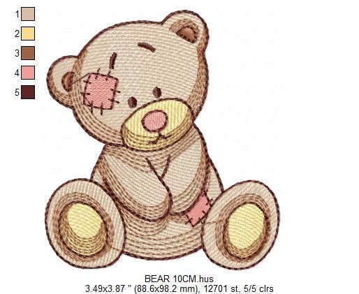 Patched Teddy Bear embroidery designs - Baby boy and girl machine embroidery pattern - Ragged Teddy Bear file - Instant download pes jef dst