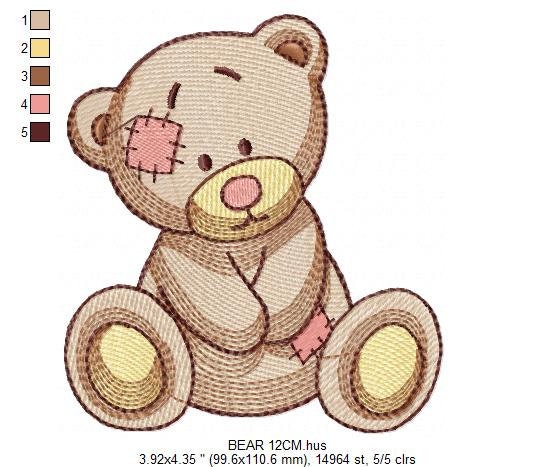 Patched Teddy Bear embroidery designs - Baby boy and girl machine embroidery pattern - Ragged Teddy Bear file - Instant download pes jef dst