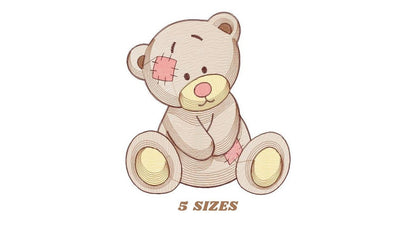 Patched Teddy Bear embroidery designs - Baby boy and girl machine embroidery pattern - Ragged Teddy Bear file - Instant download pes jef dst