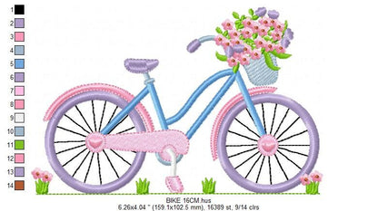 Bike embroidery designs - Bicycle embroidery design machine embroidery pattern - baby  girl embroidery file - Delicate Bike with flowers jef