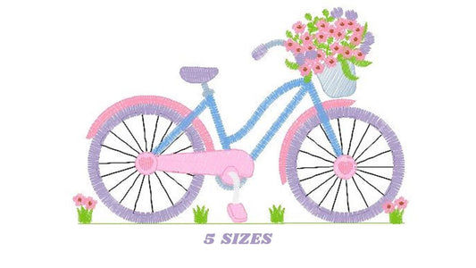 Bike embroidery designs - Bicycle embroidery design machine embroidery pattern - baby  girl embroidery file - Delicate Bike with flowers jef Marcia Embroidery