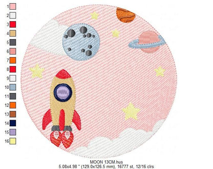 Universe embroidery designs - Rocket embroidery design machine embroidery pattern - instant download - Space embroidery file Astronaut moon