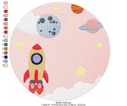 Universe embroidery designs - Rocket embroidery design machine embroidery pattern - instant download - Space embroidery file Astronaut moon