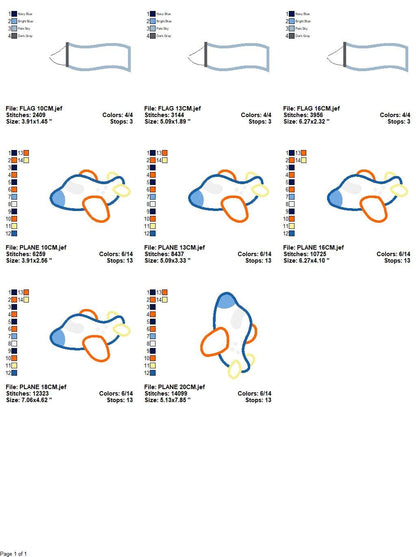 Plane embroidery designs - Airplane with flag machine pattern - Baby boy file - Plane applique with flag - Instant digital download pes jef