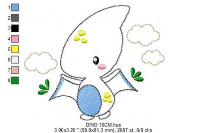 Dinosaur embroidery designs - Dino embroidery design machine embroidery pattern - instant download - Baby boy embroidery file pterodactyl - Marcia Embroidery
