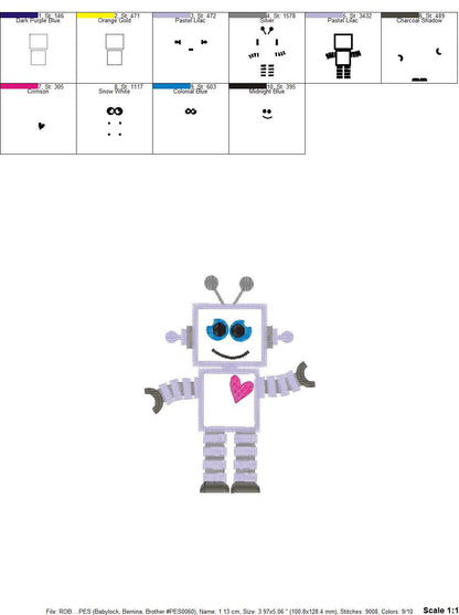Robot embroidery designs - Happy IA Cyborg machine embroidery pattern - Baby boy file - Robot applique design - Instant digital download pes
