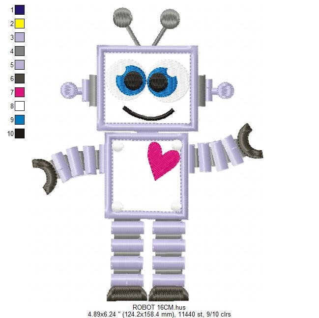 Robot embroidery designs - Happy IA Cyborg machine embroidery pattern - Baby boy file - Robot applique design - Instant digital download pes