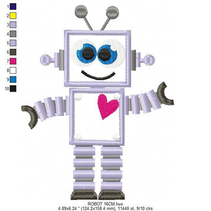 Robot embroidery designs - Happy IA Cyborg machine embroidery pattern - Baby boy file - Robot applique design - Instant digital download pes