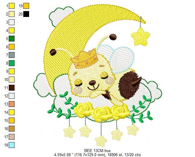 Bee embroidery design - Sleeping Bee embroidery designs machine embroidery pattern - Honey bee embroidery file - Save the bees download pes