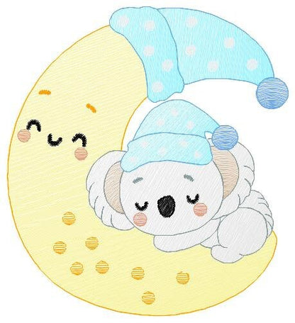 Koala embroidery design - Baby boy embroidery designs machine embroidery pattern - Moon embroidery file - blanket pillow towel download pes - Marcia Embroidery