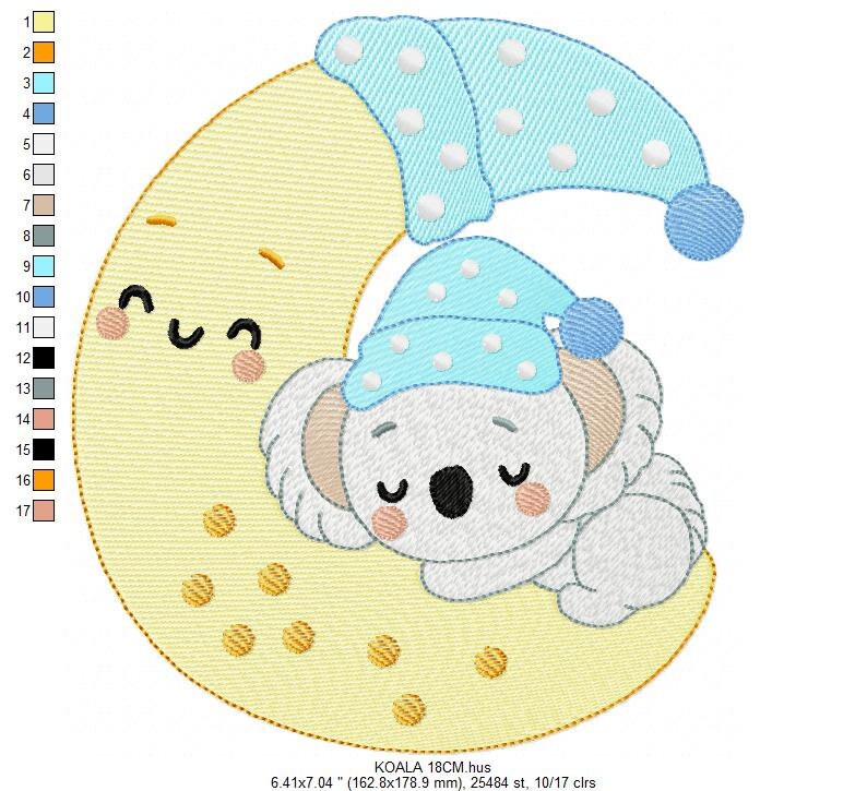 Koala embroidery design - Baby boy embroidery designs machine embroidery pattern - Moon embroidery file - blanket pillow towel download pes - Marcia Embroidery