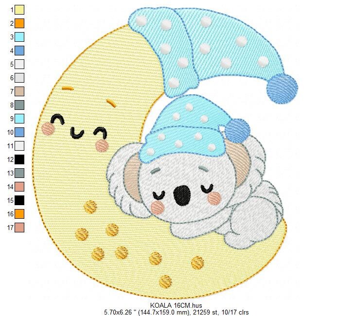 Koala embroidery design - Baby boy embroidery designs machine embroidery pattern - Moon embroidery file - blanket pillow towel download pes - Marcia Embroidery